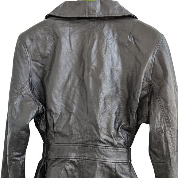 New York by Winlet Women's Black Belted‎ Genuine Leather Coat Size Medium - Picture 13 of 16